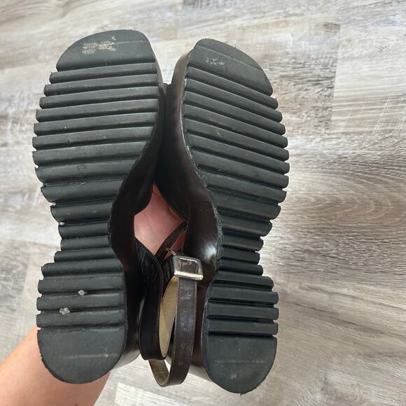 Vintage 90s Kenneth Cole NY Brown Leather Platform Wedge Sandals 7B Italy - Picture 6 of 9